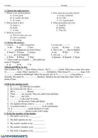 Welcome 3 unit 1 test