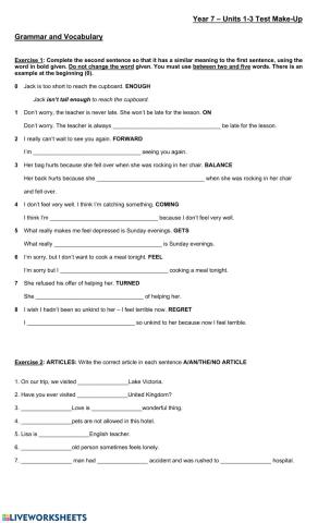 Year 7 test 1 make up