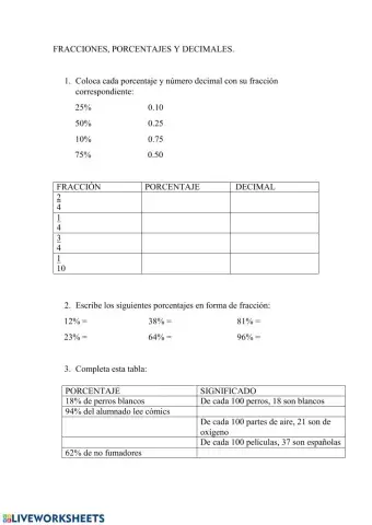 Fracciones y porcentajes