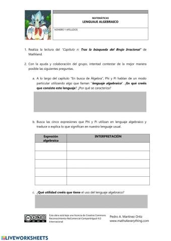 Dossier ejercicios lenguaje algebraico Maths4everything