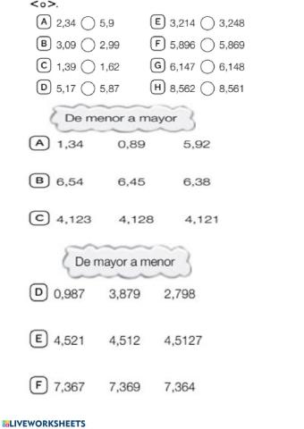 Comparar y ordenar números decimales