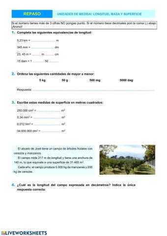 Conversión de medidas (longitud, masa y superficie)