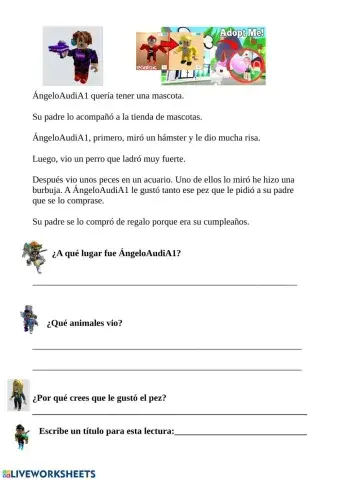 Comprensión lectora Róblox