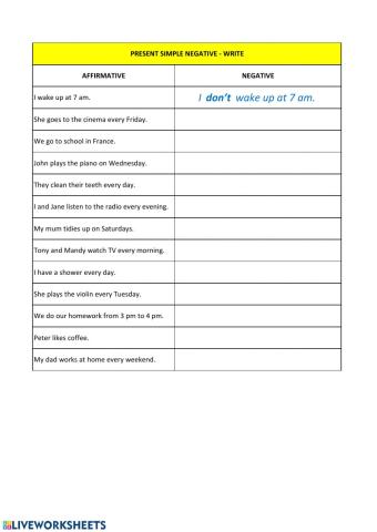 Present simple - negative - WRITE