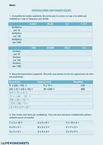 Càlcul decimals i operacions amb parèntesi