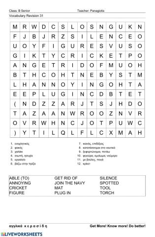 Bsenior Wordsearch 31