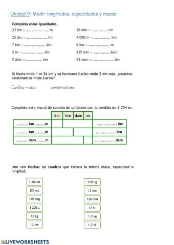Medir longitudes, capacidades y masas