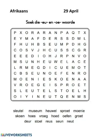 Soek die eu en oe woorde