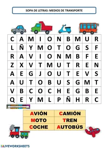 Sopa de letras medio de transportes