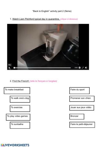 Liam Pitchford typical day in quarantine (5ème)