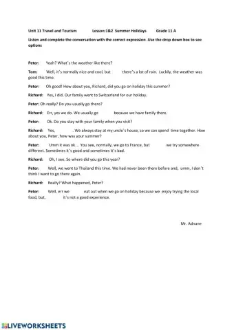 U11 L1 Summer Holidays