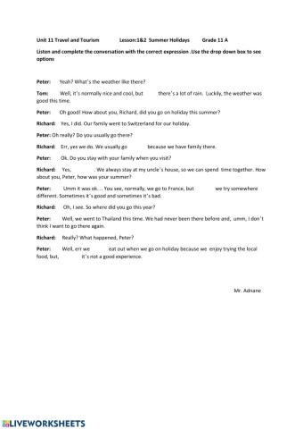 U11 L1 Summer Holidays