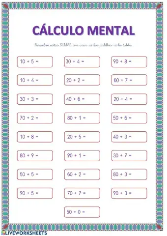 Cálculo Mental (Decenas completas y unidades)