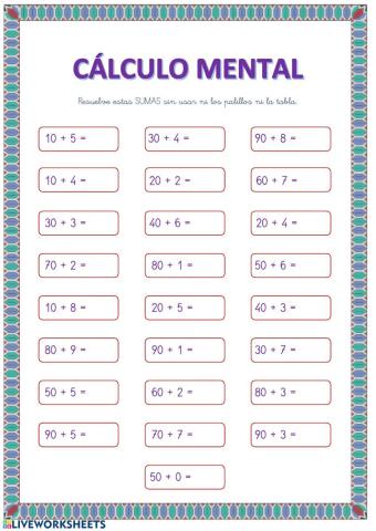 Cálculo Mental (Decenas completas y unidades)