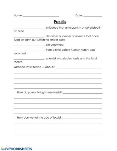 Fossils Intro Short Answers