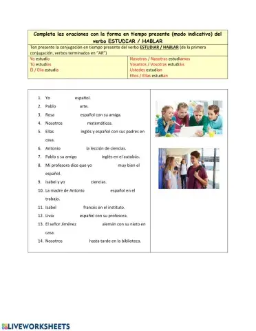 Verbos estudiar y hablar