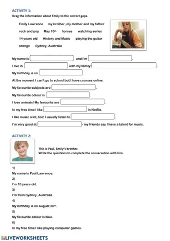 Reading about someone's personal information - Asking personal questions