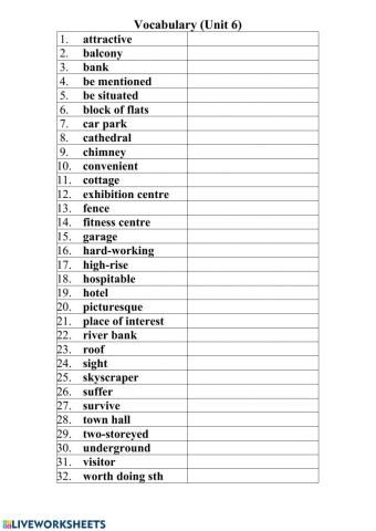 Form 7 Unit 6 Vocabulary list