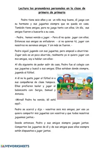 Lectura con los pronombres para primero