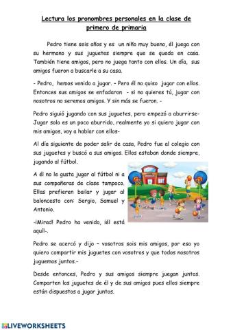 Lectura con los pronombres para primero