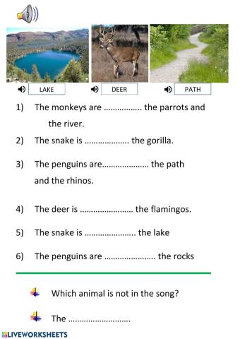 Song comprehension, prepositions place, animals