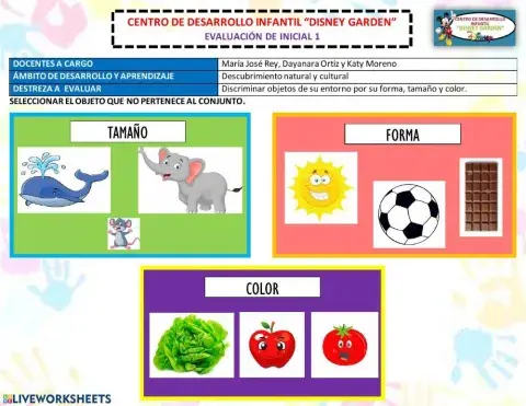 Atributos: color, forma y tamaño