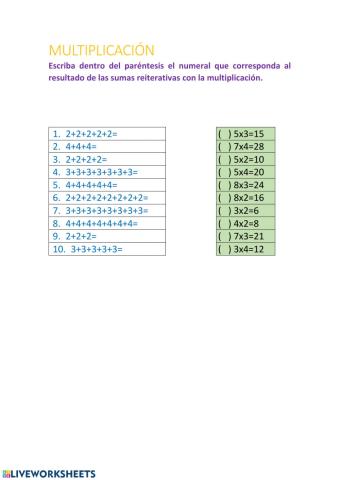 Multiplicación x2 - x3 - x4