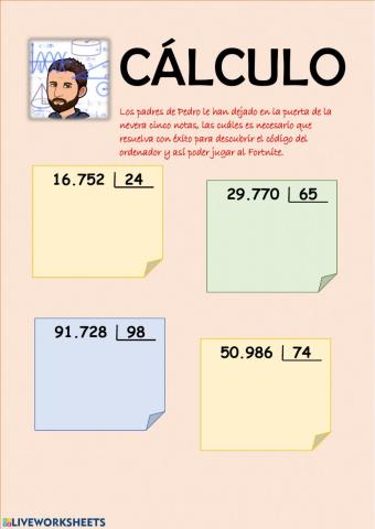 Cálculo matemático-División sin resta