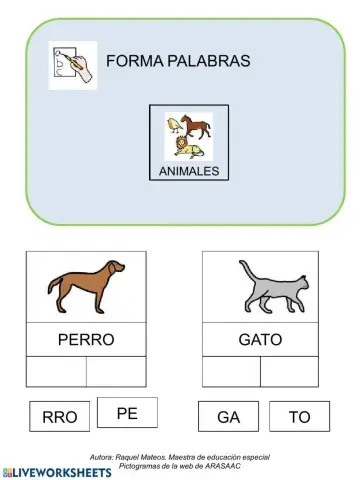 Forma palabras con sílabas- animales