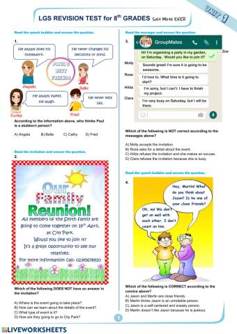 8th Grade-Unit 1 (Friendship) test-by mete elt