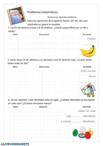Problemas matemáticas dinero