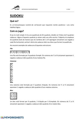 SUDOKU 9x9. Nivell 0. (1)