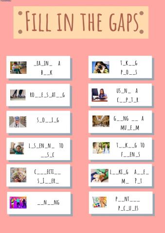 Hobbies FILL IN GAPS