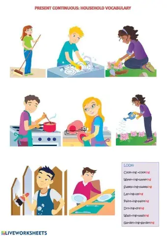 Present continuous + household vocabulary