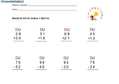 SUMAS Y RESTAS DE DOS CIFRAS