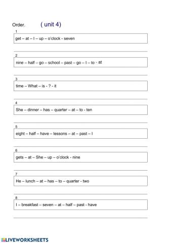 Daily routines and times. Order