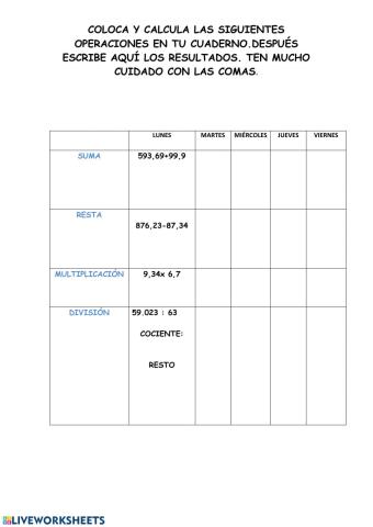 Operaciones decimales