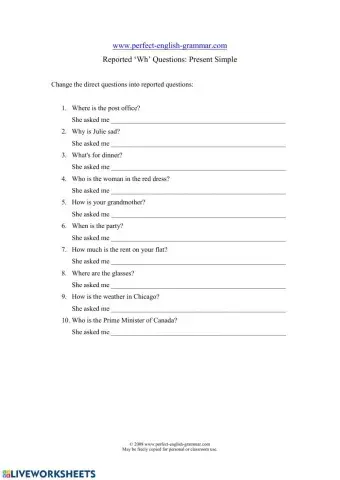 Reported wh- questions pres. simple