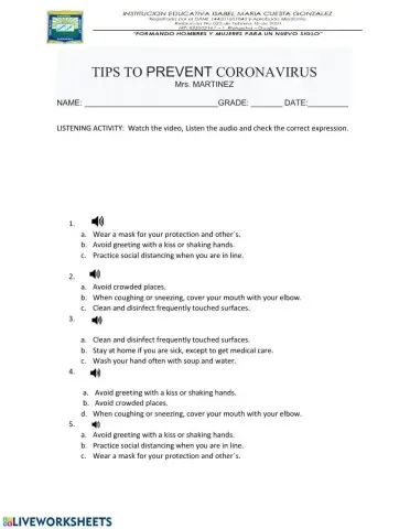 Listening: Tips to prevent Coronavirus