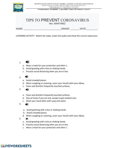 Listening: Tips to prevent Coronavirus