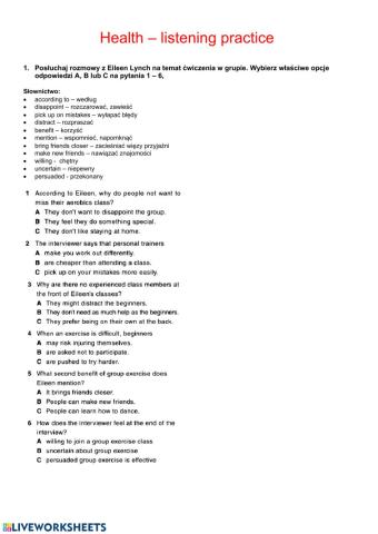 Healthy lifestyle - listening practice