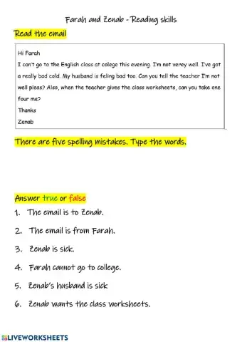 Zenab and Farah - Reading skills