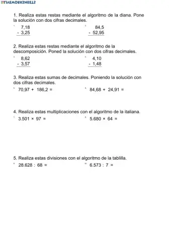 Cálculo decimales, italiana y tablilla - 1