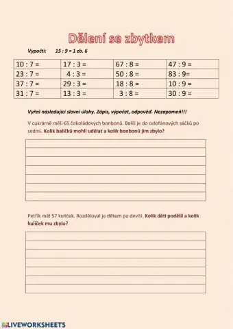 MATEMATIKA - dělení se zbytkem