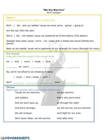 We are warriors - Avril Lavigne song activity