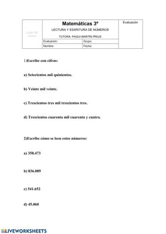 Lectura y escritura de números