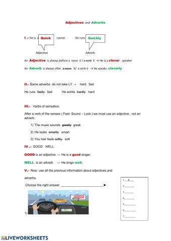 Ajdectives and adverbs (manner)