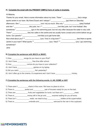 Present Simple + much-many + some-any-a-an