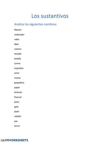 Análisis de Sustantivos