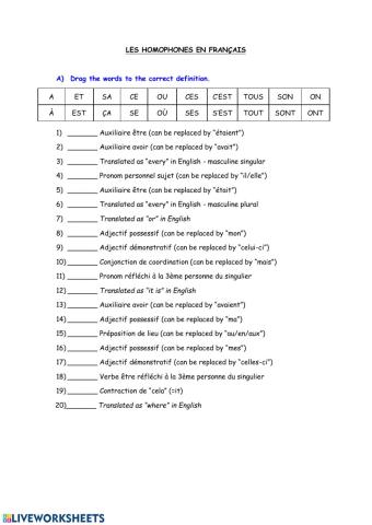 Les homophones en français